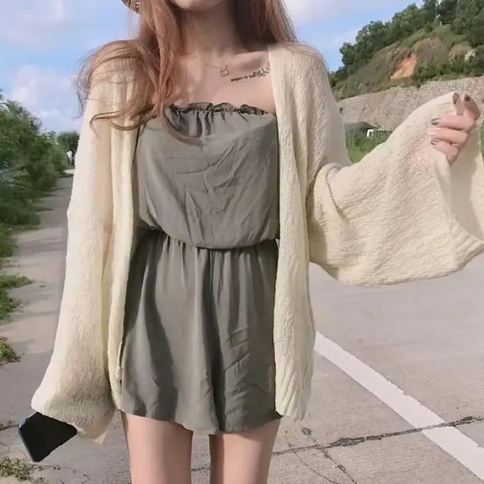 Cardigan Moonbiffy en polyester et coton, coupe ample, col rond ou en V, pour femmes junior, été ou printemps automne, occasions spéciales
