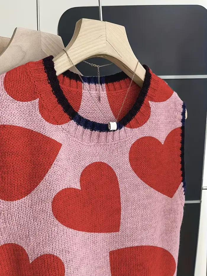 Gilet tricoté imprimé cœurs rouges