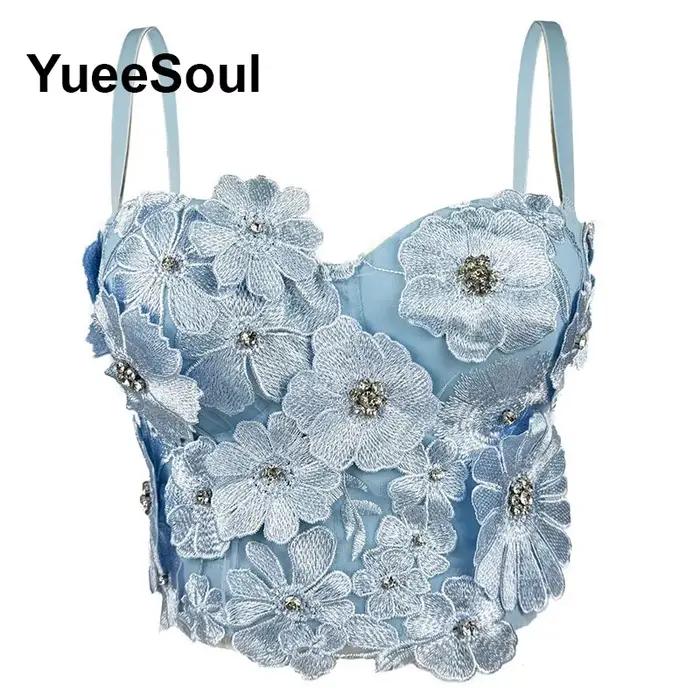Haut court bleu de luxe pour femmes