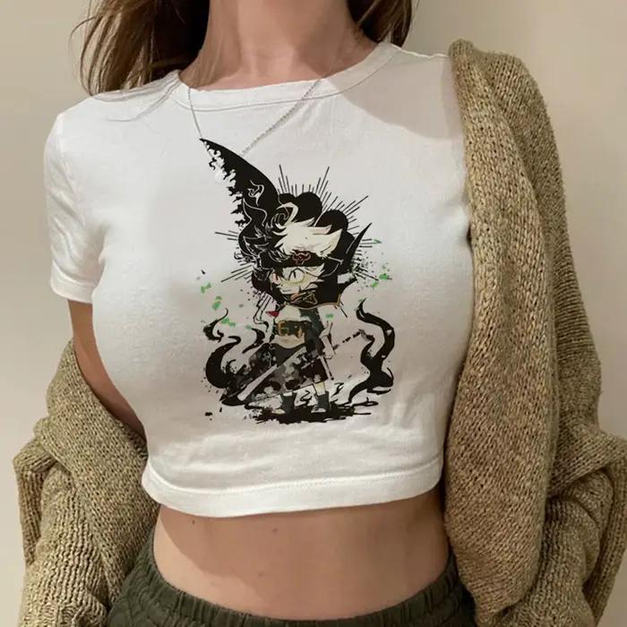 Trèfle noir haut court gothique Grunge shoujo fille style harajuku recadrée années 2000 été y2k femme vêtements