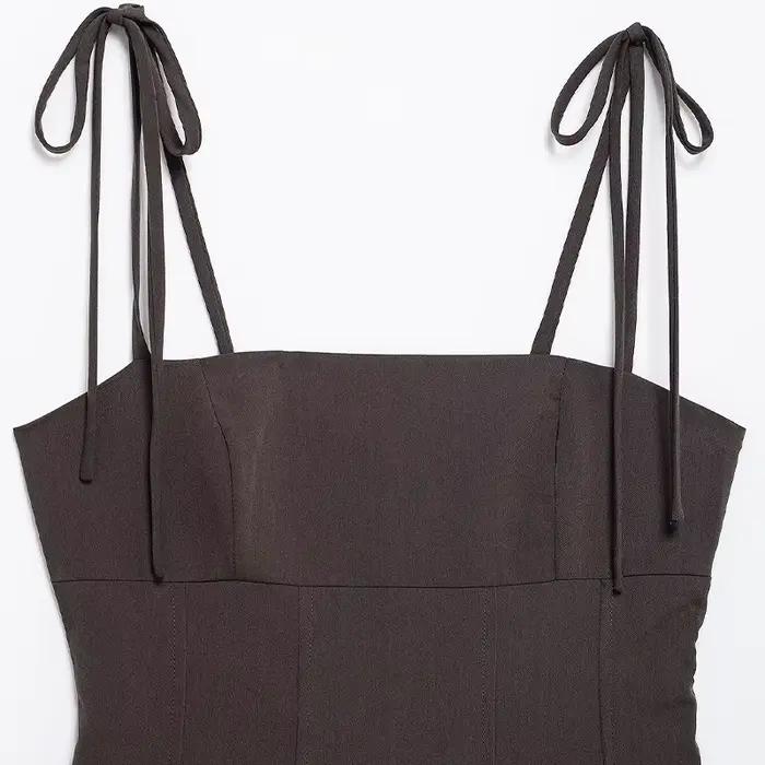Willshela femmes mode marron à lacets dos nu côté fermeture éclair hauts Vintage fines bretelles col carré femme Chic dame haut