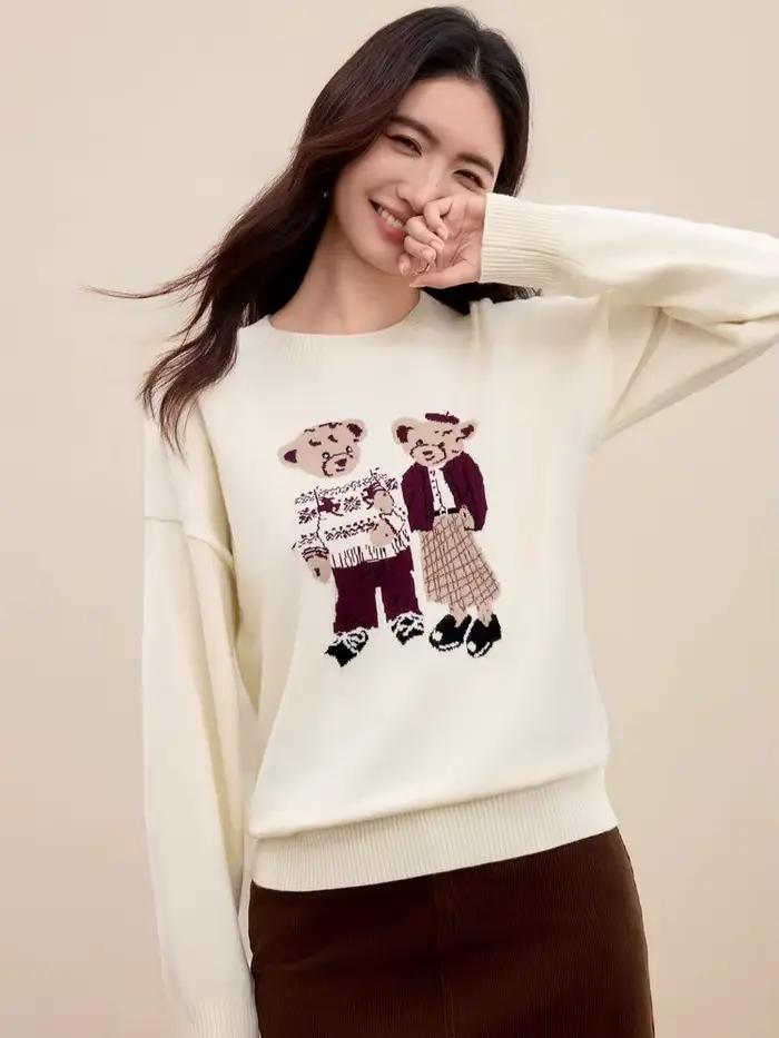 Pull en tricot jacquard Teddy Bear pour femme SENTUBILA