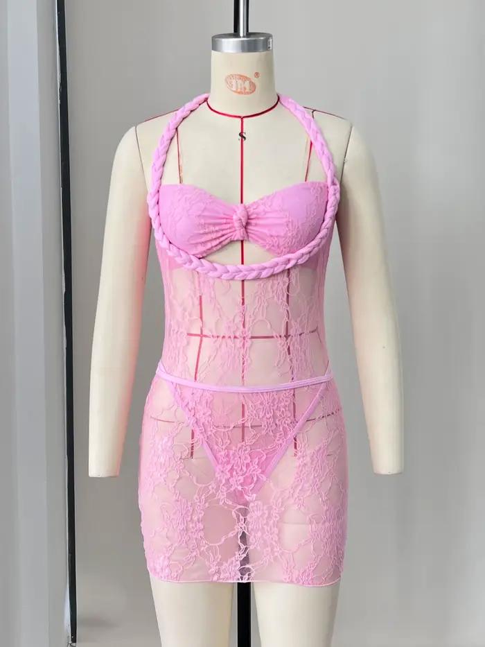 Maillot de bain une pièce patchwork blanc rose pour femmes, avant arc push-up, jupe intégrée, idéal pour les vacances et les occasions spéciales