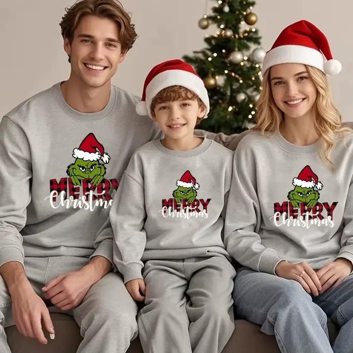 Pull Noël Familial Unisexe en Coton Confortable pour Fêtes et Activités Extérieures Hivernales Occasions Spéciales