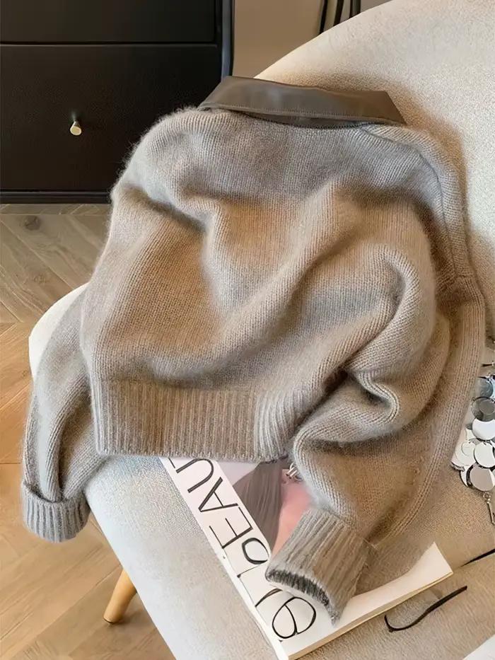 Cardigan Nevettle Patchwork Vintage Gris Fermoir Élégant Style Décontracté Femmes Occasions Spéciales Automne Hiver