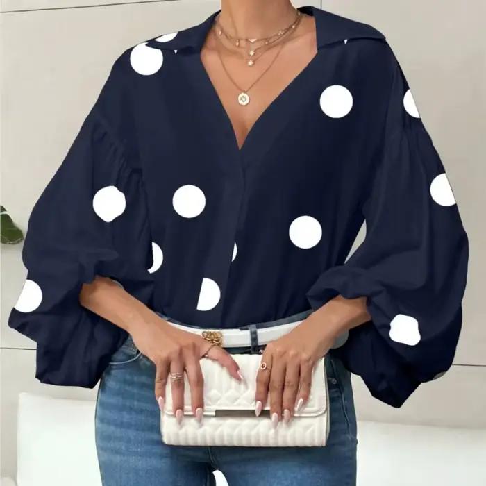 Blouse en polyester bohème à pois pour femmes, décontractée et élégante pour occasions spéciales printemps été