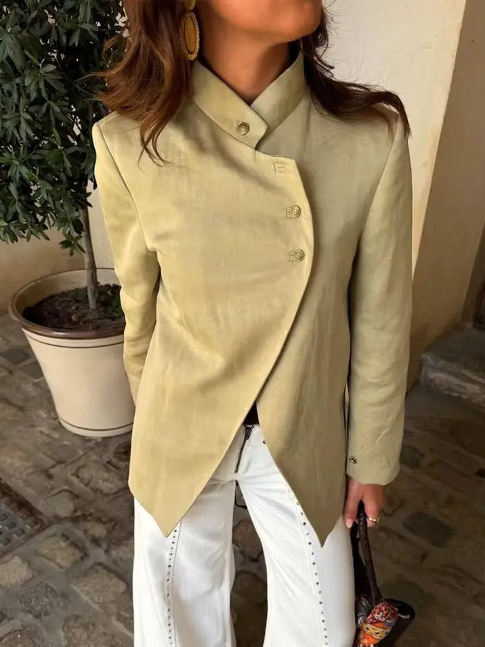 HH Nouvelle Veste Blazer Femme Tendance à Col Montant et Manches Longues