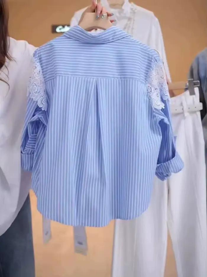 Chemise rayée à col Polo pour femmes