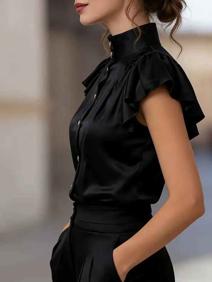 Chemise en satin à col montant