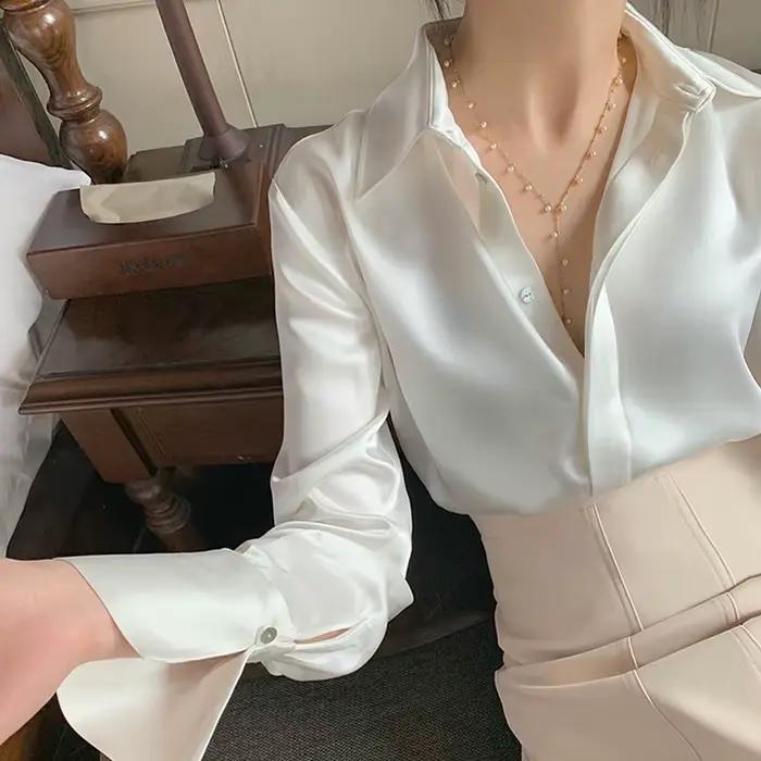 Chemisier en Satin à manches longues pour femmes