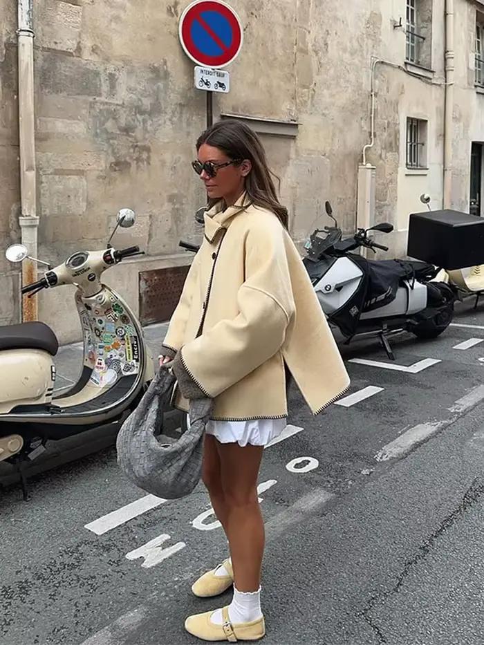 Col haut manches longues veste femme couleurs contrastées simple boutonnage ample Chic manteau décontracté polyvalent femmes nouvelles vestes chaudes