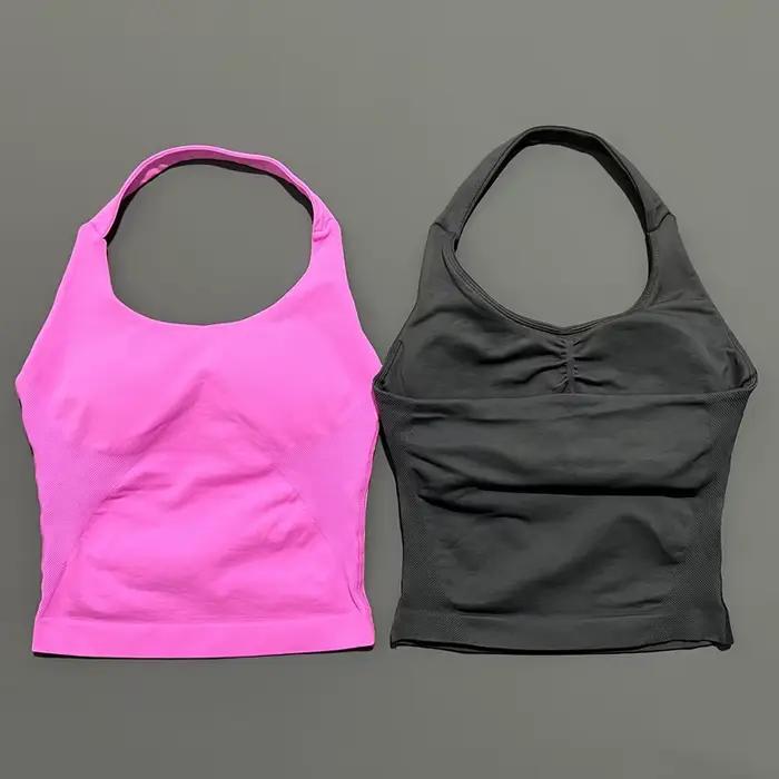 HISTELLO Impacts Débardeur Halter Longue Sans Couture à Bretelles pour Femme avec Soutien-Gorge Intégré et Coussinets