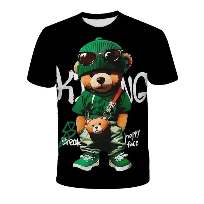 T-shirt Ourson Mignon Imprimé 3D pour Hommes et Enfants - Style Décontracté et Polyvalent - Printemps Été Automne
