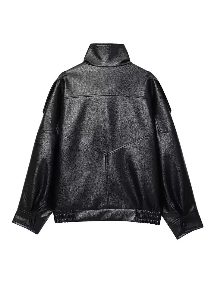 Femmes mode veste en cuir automne hiver lâche casual PU Faux