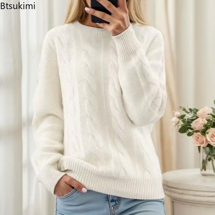 Nouveau Pull Tricoté Jacquard Uni pour Femme Automne Hiver 2026