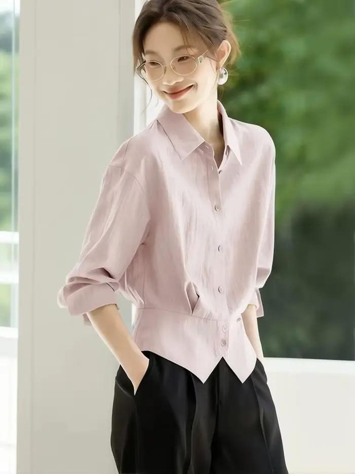Chemise décontractée Zoyleir en mélange de coton pour femmes junior élégante et polyvalente à manches longues occassions professionnelles et détente