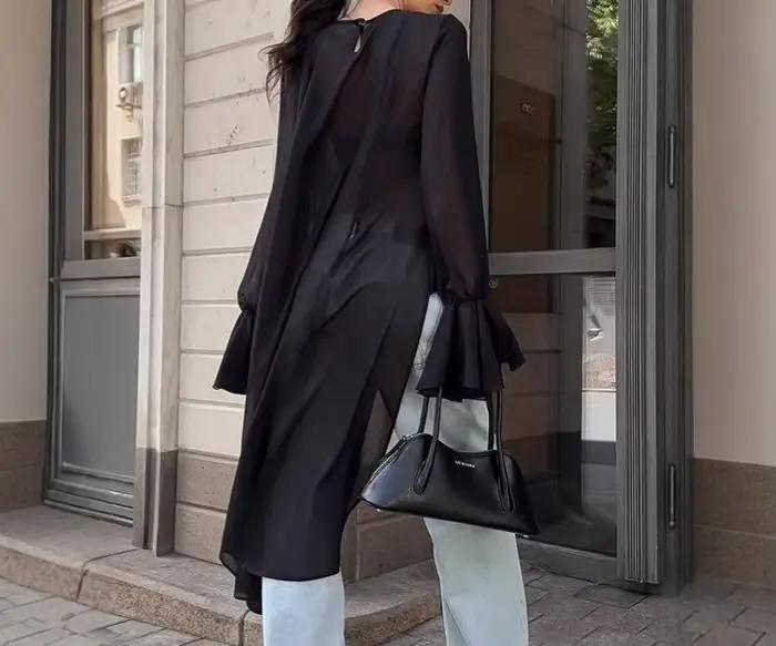 Chemisier en mousseline de soie noire pour femmes