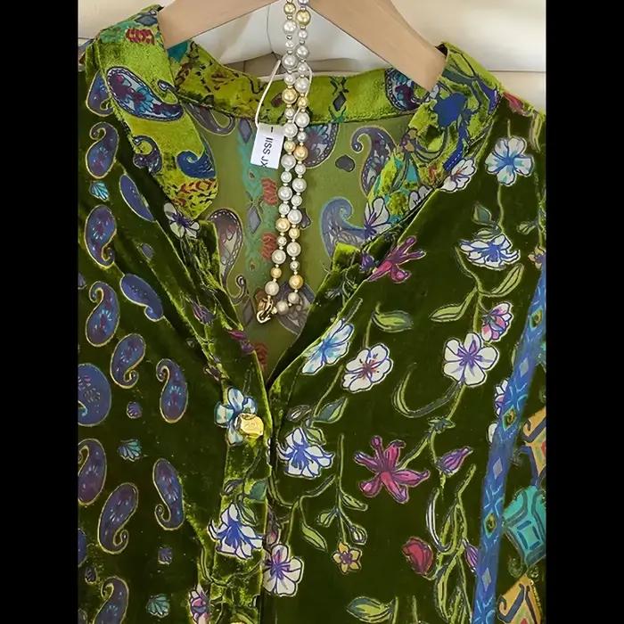 Chemise en velours à imprimé floral pour femmes