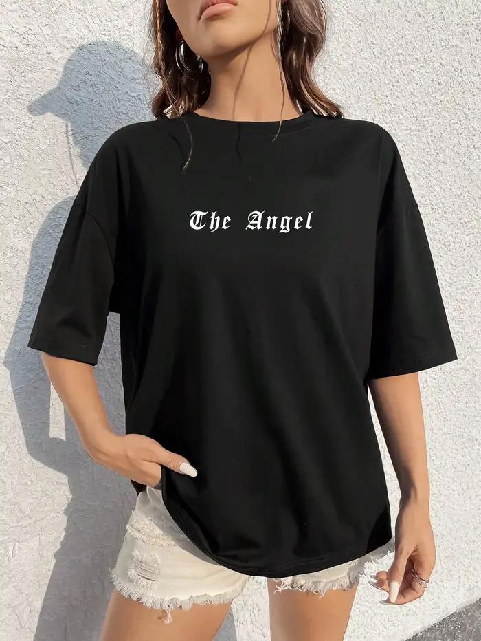 T-Shirt Dark Angel Wing pour Femmes, Imprimé en Coton, Style Streetwear pour Occasions Spéciales et Vie Quotidienne