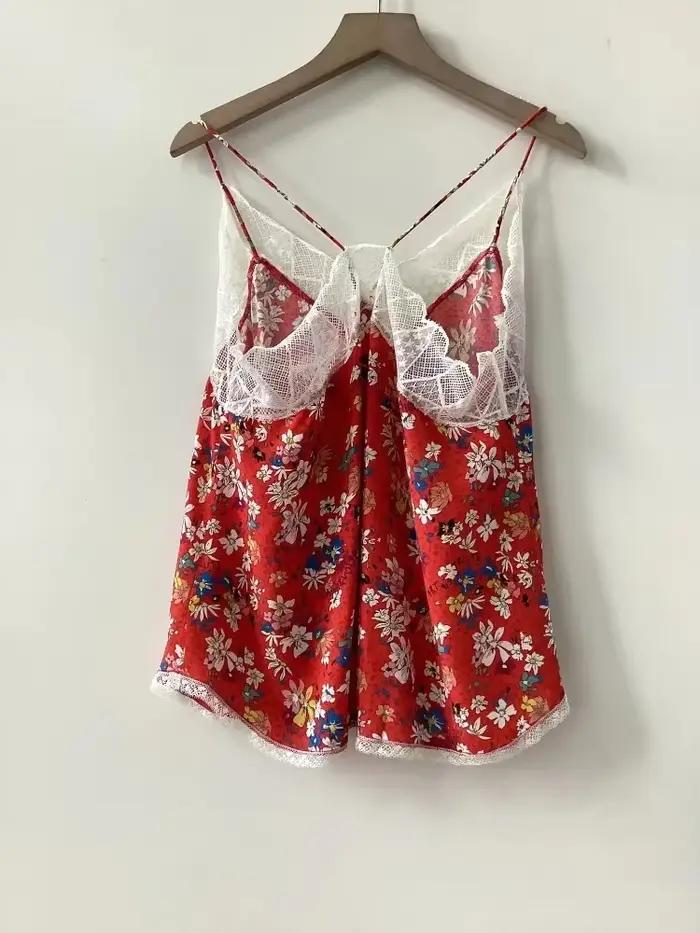 Nouveau Haut Camisole à fleurs rouge en Viscose pour femmes