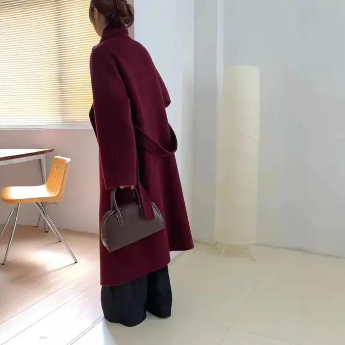 GENHUA 2025 automne hiver Yak velours mûrier soie mouton laine Double face cachemire manteau femme étendu grand revers
