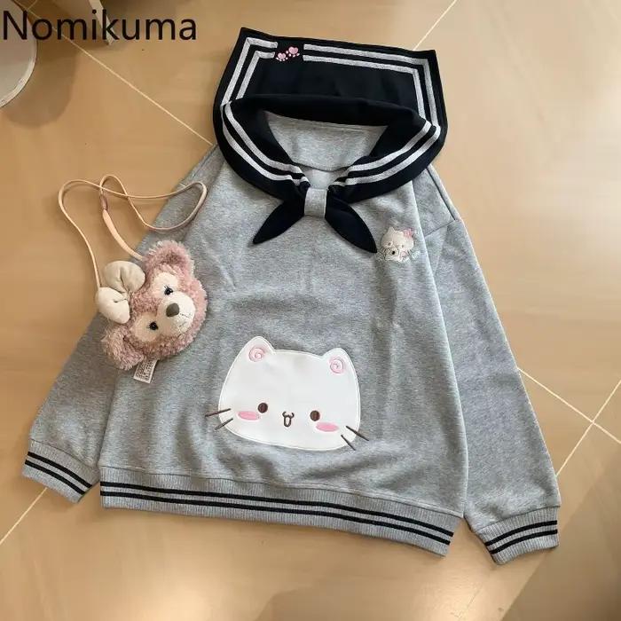 2025 vêtements pour femmes sweats japonais mignon chat col marin sweat à capuche ample coton épais mode