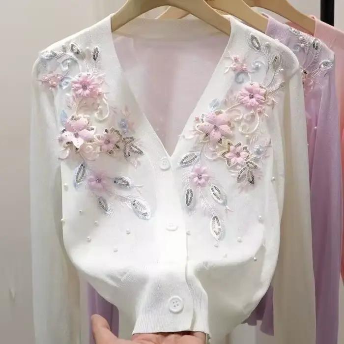 Cardigan féminin printemps été brodé perles viscosé pour femmes occasions spéciales high street