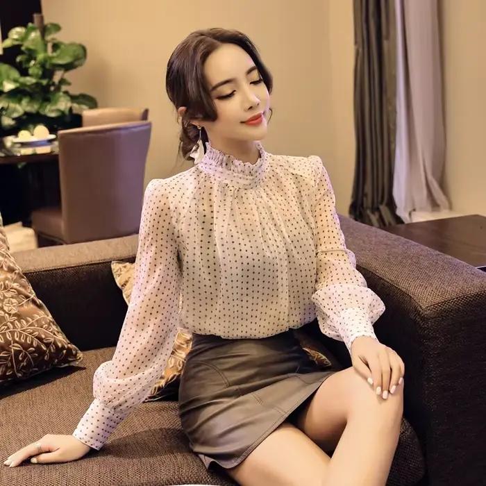 Chemisier à manches longues femmes décontracté rayé en mousseline de soie Blouse chemise mode