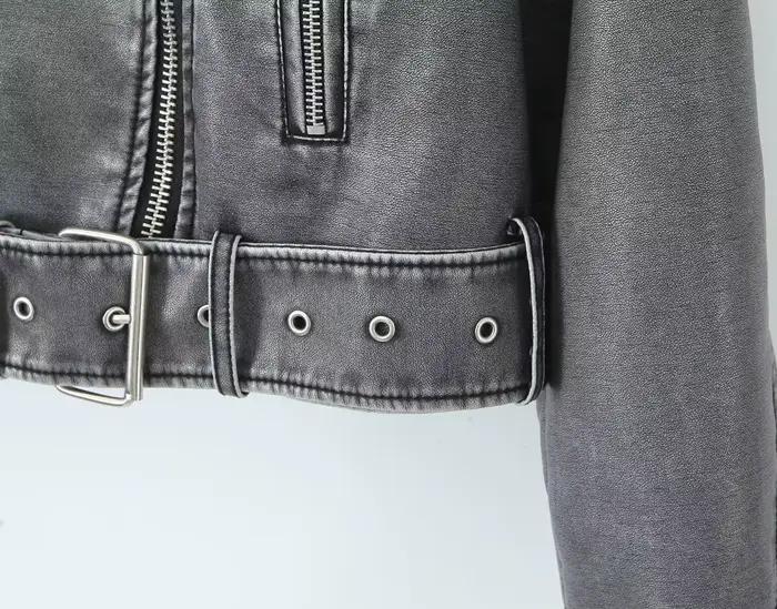 BBWM veste en cuir PU décontracté dame revers fermeture éclair