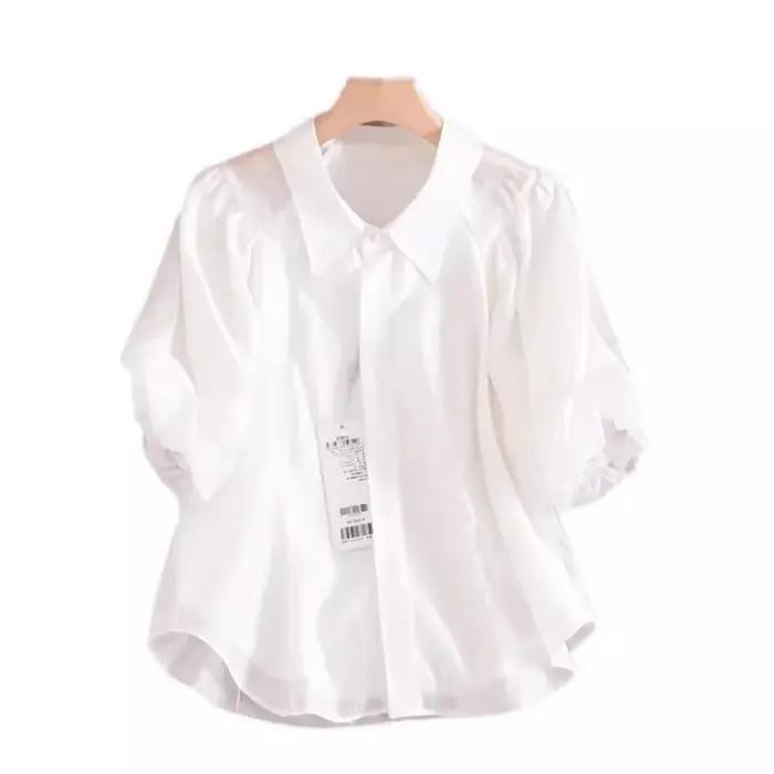 Nouvelle Blouse en Chiffon Légère Style Français Élégant 2024 avec Col Peter Pan – Vêtement d'Été Féminin Tendance