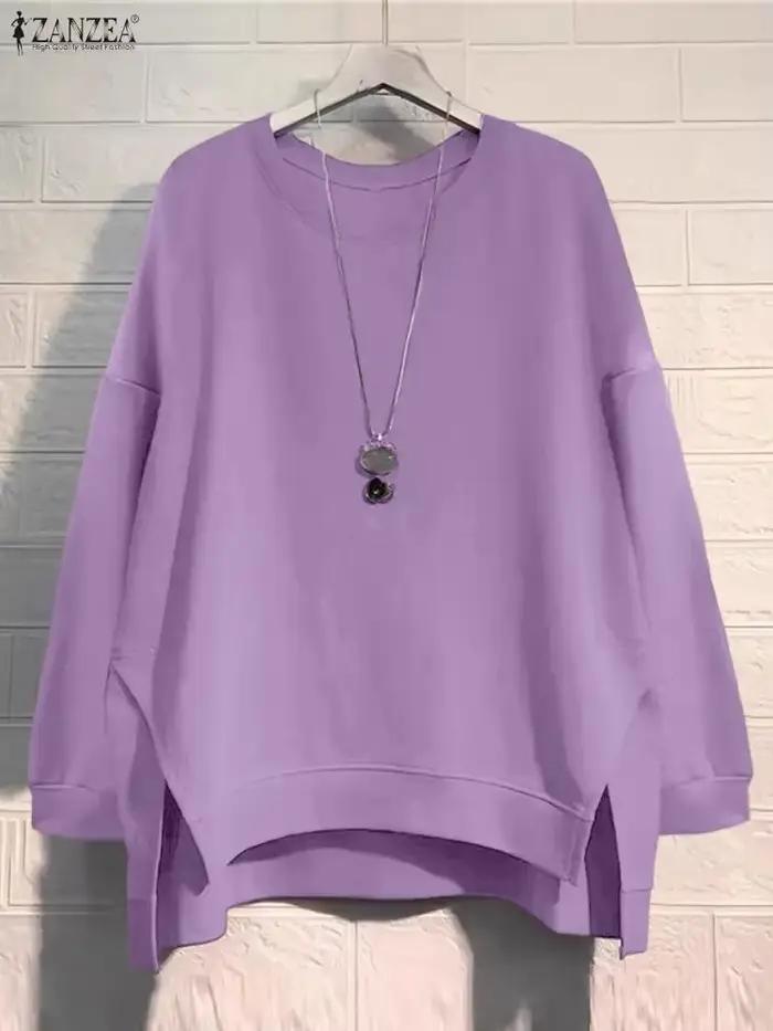 ZANZEA Vintage sweats femmes hiver pulls hauts 2025 automne à manches longues pull col rond décontracté ample solide