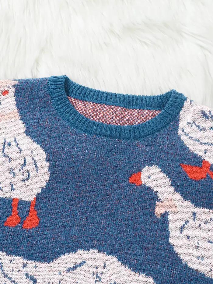 Pull en polyester avec motifs canards Jacquard pour hommes, style décontracté, col rond, quatre saisons, shopping