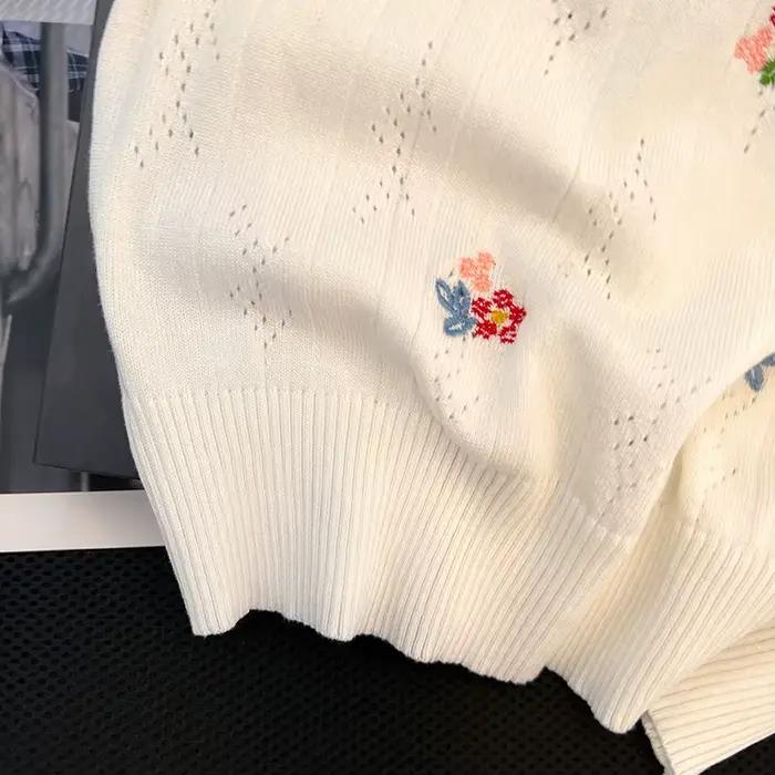 Pull Brodé à Fleurs Esthétique