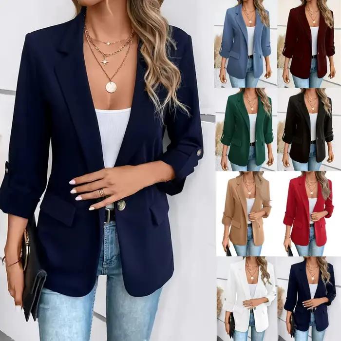 Blazer décontracté uni pour femme avec poches, polyvalent pour toutes les occasions automne-hiver 2026