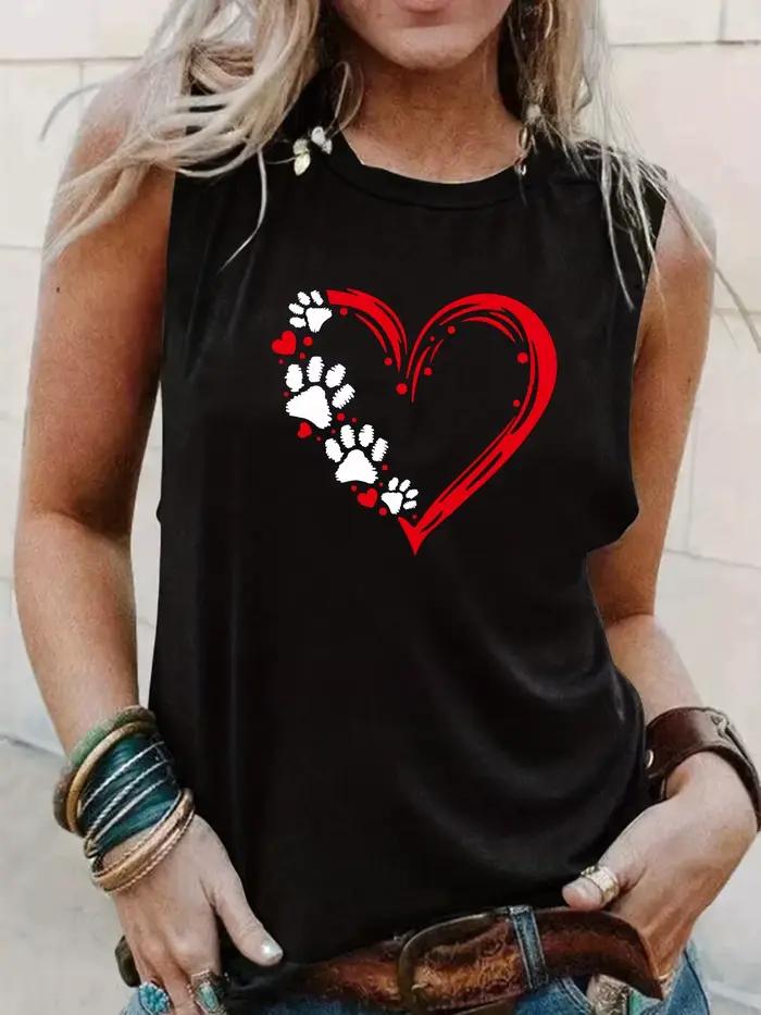 T-shirt à col rond imprimé cœur pour femme