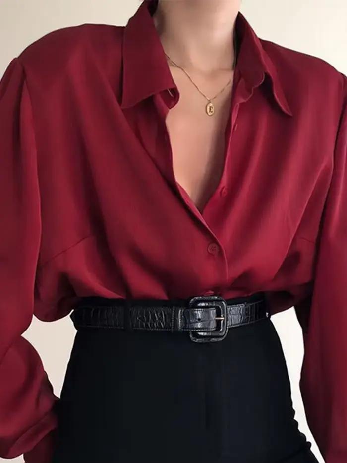 Chemises boutonnées à col rabattu pour femmes