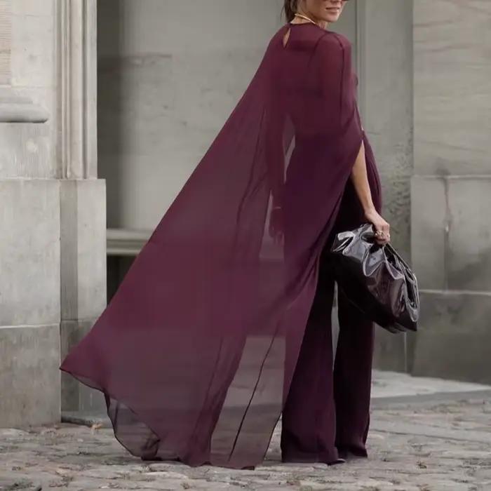 Femmes haut bas à pois/couleur unie pure couvertures vacances d'été O cou Cape Blouse femme Jacekt longs hauts de fête