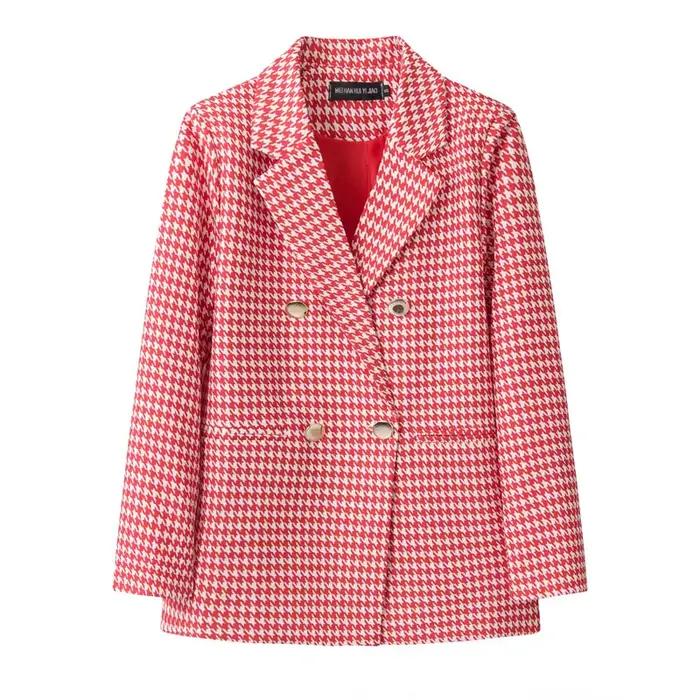 Veste de costume décontractée à carreaux pour femme