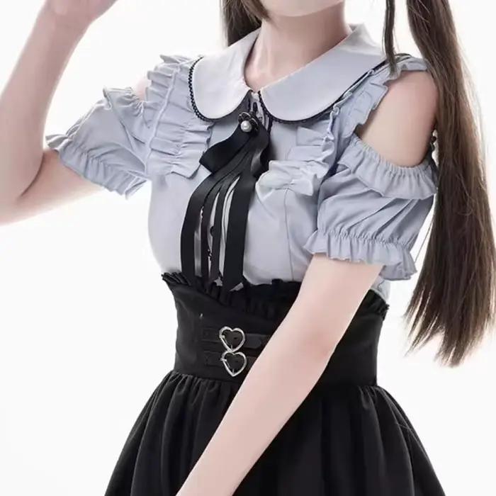 Chemise japonaise à volants en dentelle pour femmes