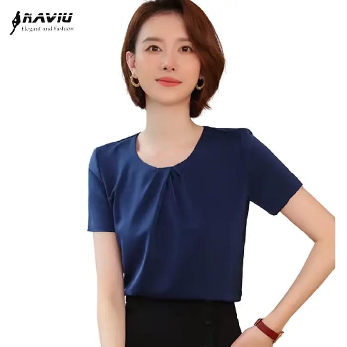 Chemise bleue marine à manches courtes pour femmes élégante et professionnelle pour les occasions formelles et semi-formelles