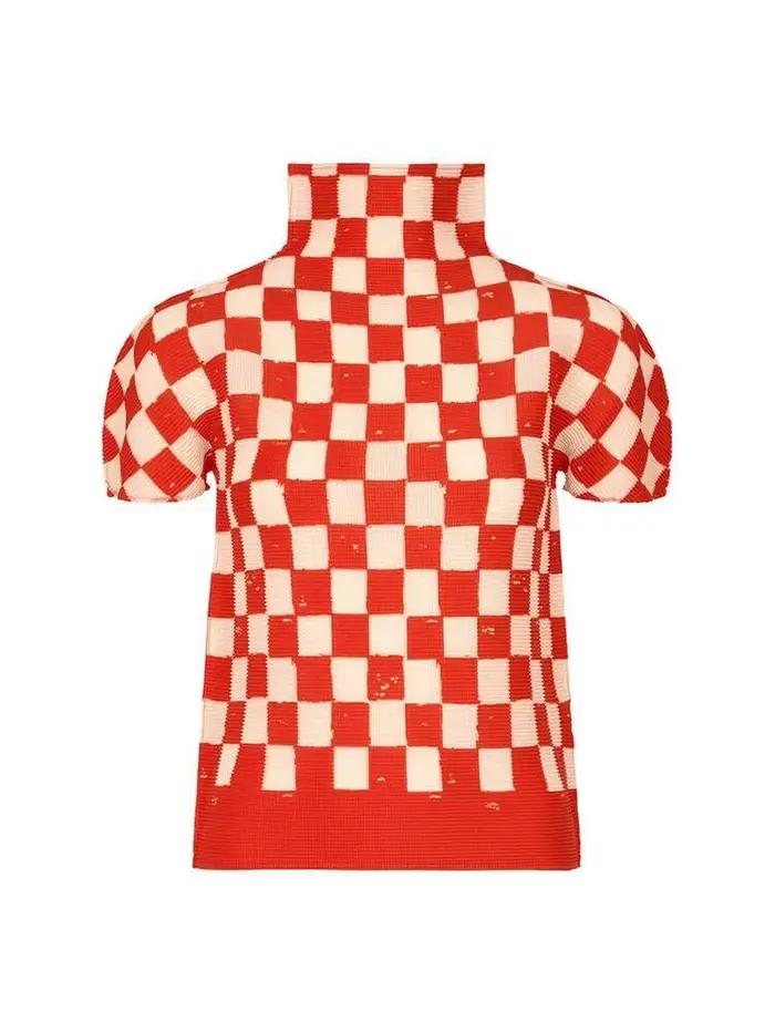 T-shirt LANMREM Plaid Imprimé Bleu Taille Unique pour Femmes Style Décontracté et Élégant Occasions Spéciales