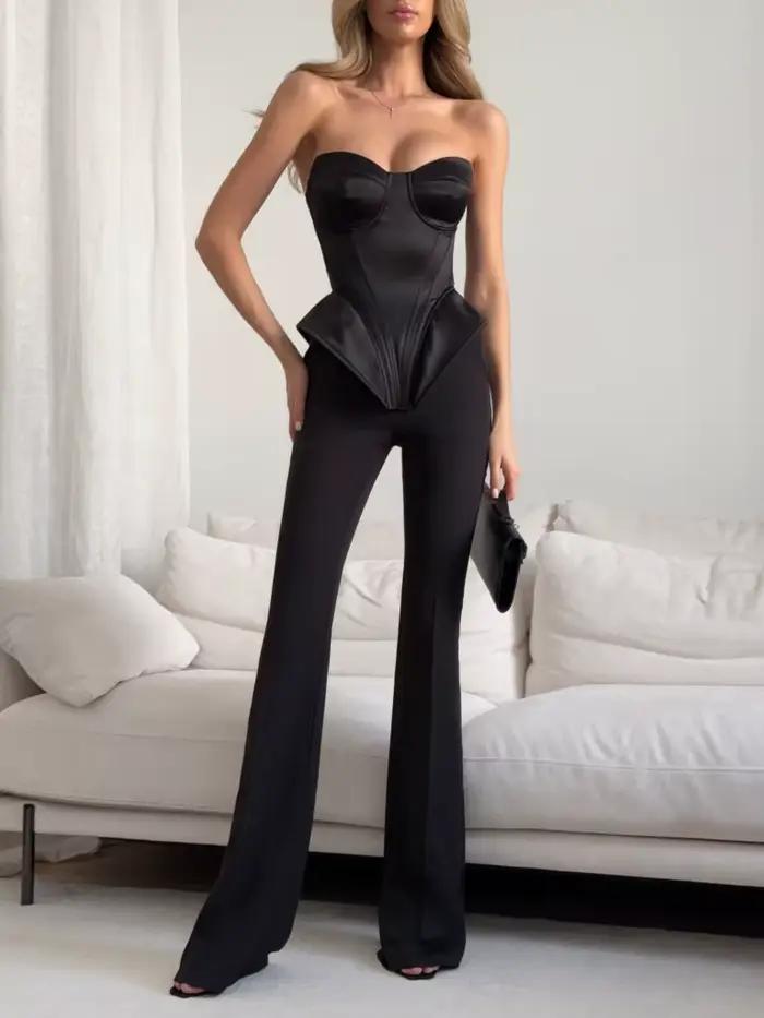 Haut corset noir sans manches dos nu ajusté pour femmes occasions spéciales soirées événements et vacances