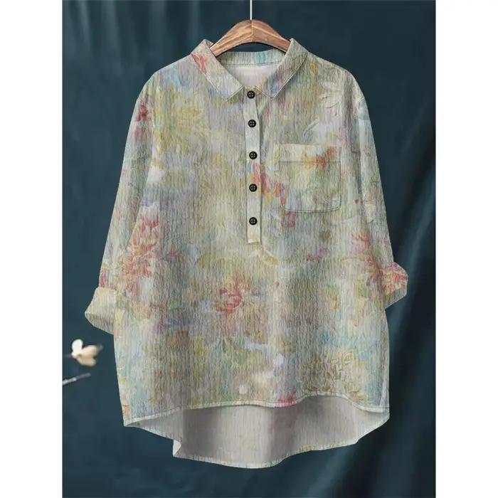 Chemisier élégant à imprimé floral pour femmes, style fille Mori, polyester et élasthanne, pour les saisons entières, occassions spéciales et looks quotidiens