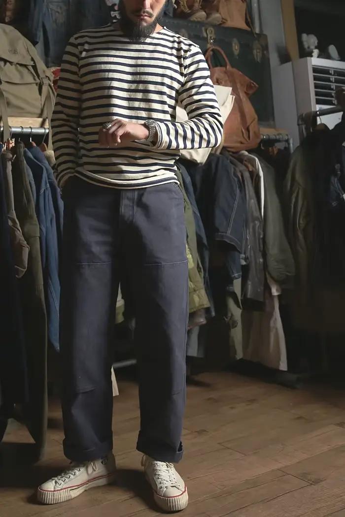 Bronson Sailor's Chemise rayée Vintage Mode Breton Col bateau T-shirt à manches longues