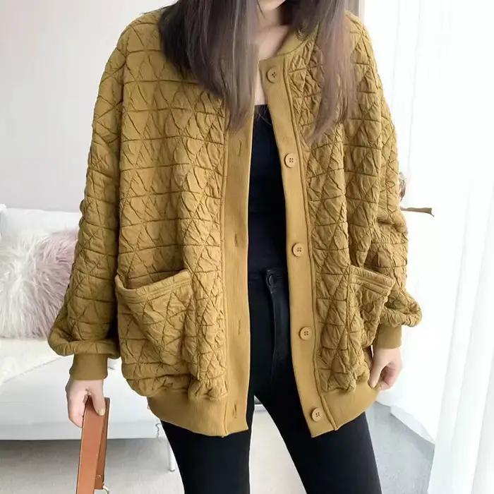 Cardigan Sweatshirt Diamant pour Femme – Nouvelle Collection Printemps 2026 – Coupe Ample Amincissante Grande Taille – Haut Polyvalent Style Baseball