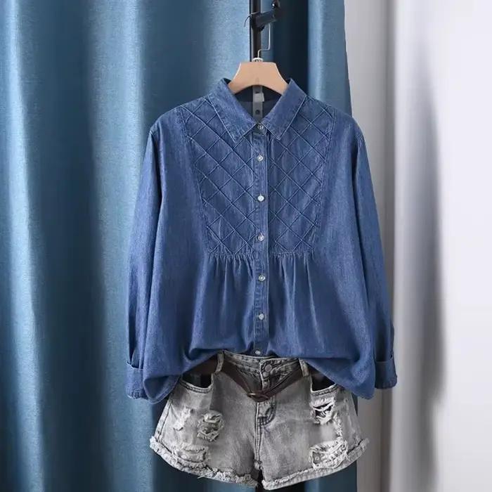 2025 Chemisier d'été pour femmes chemises en denim vintage chemisiers à manches longues