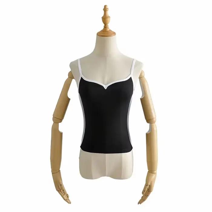 Haut court noir été sexy hauts femmes 2024 spaghetti sangle