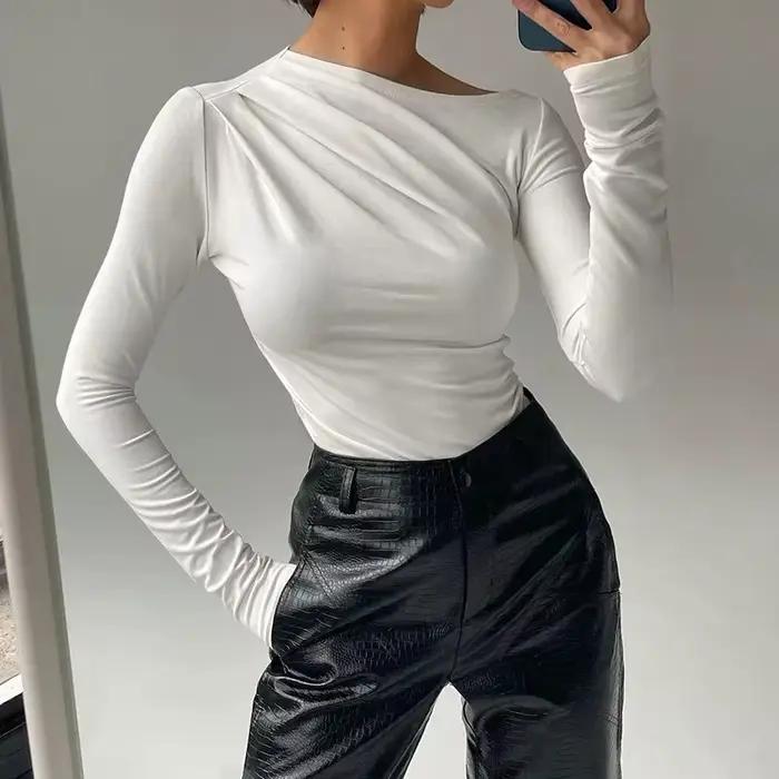 Haut à manches longues blanc T-Shirts femmes basique