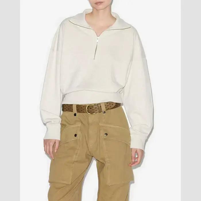 Sweat-shirt gris à manches longues et fermeture éclair pour femme