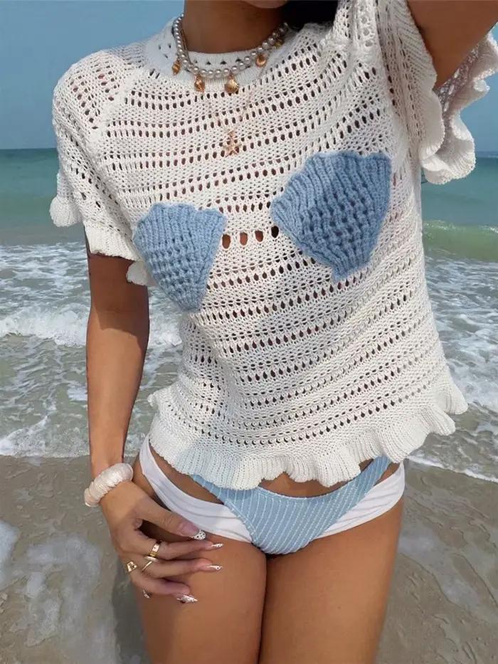 Blouse Femme en Crochet Coquillage pour Vacances d'Été